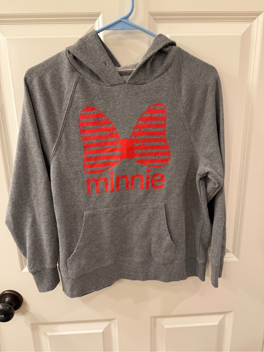 Gray Hoodie with Red Minnie Bow Graphic Sixr Small